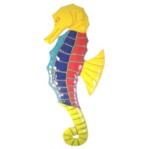 Tropical Seahorse Tiki Decor Haitian Metal Art Yellow